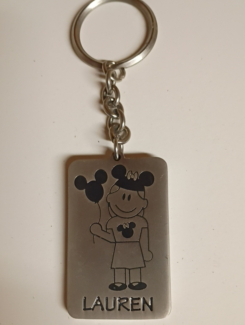 Disneyland Personalized Silver Name Keychain - Lauren w/Mikey Mouse Ears, Shirt